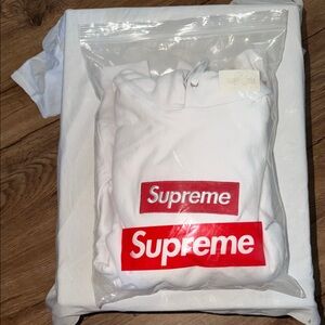Supreme Red and White Logo Hoodie